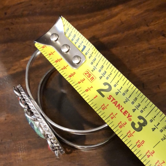 VINTAGE Sterling Silver Turquoise Coral Cuff Bangle Bracelet - Picture 9 of 11